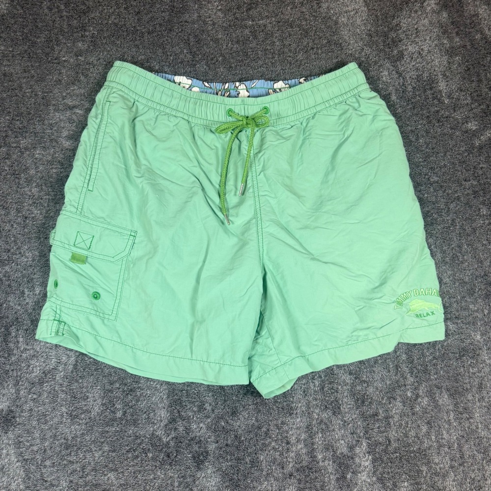 Tommy Bahama Relax Swim Trunks Men's Large Green Mesh Lined Cargo Board Shorts
